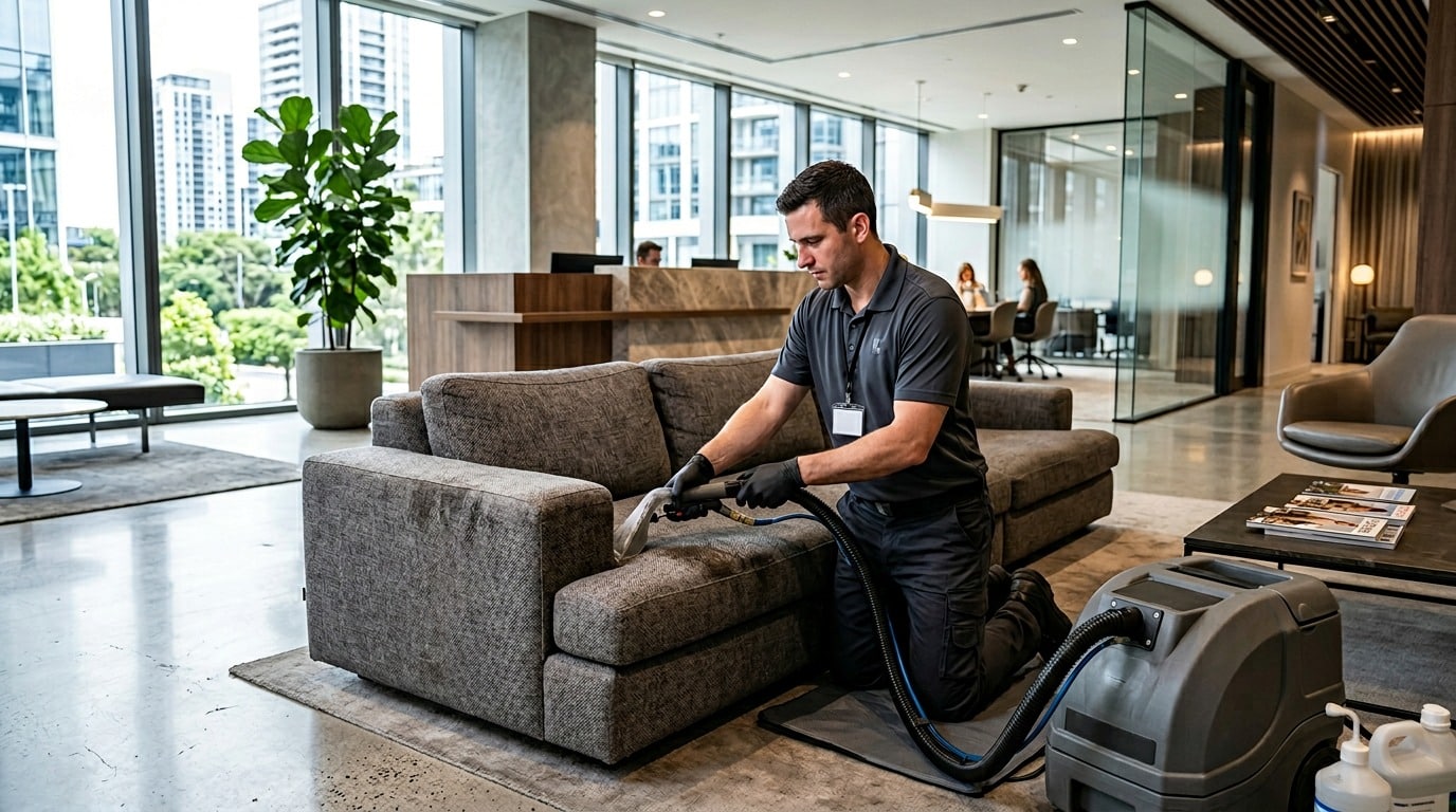 Cleaners In Melbourne certified sofa cleaning technician at work